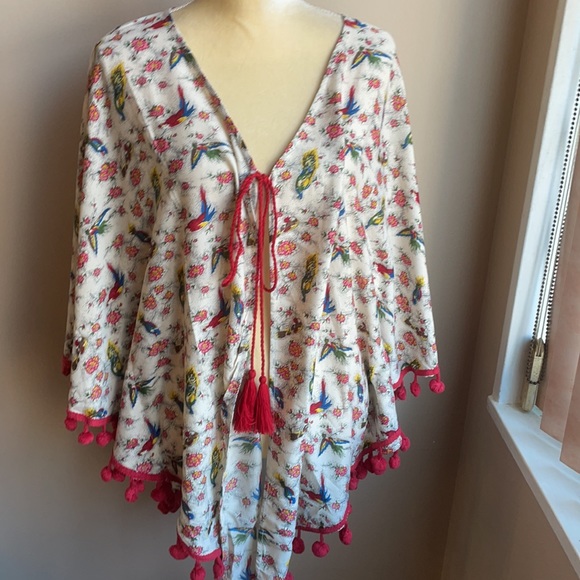 America & Beyond womens Swimsuit Coverup sz s/M Parakeet Peacock Floral Print - Picture 3 of 6